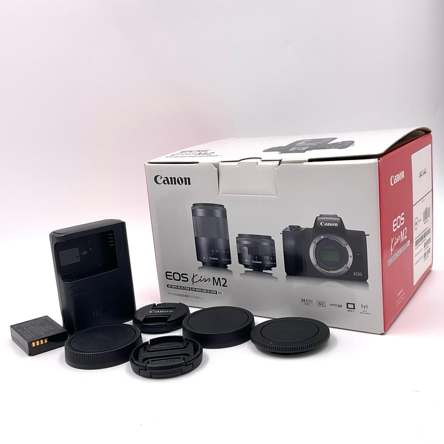 【全額返金保証】【最速発送】Canon デジタル一眼 EOS Kiss M2 ダブルズームキット [ブラック] ブラック 美品 動作確認済