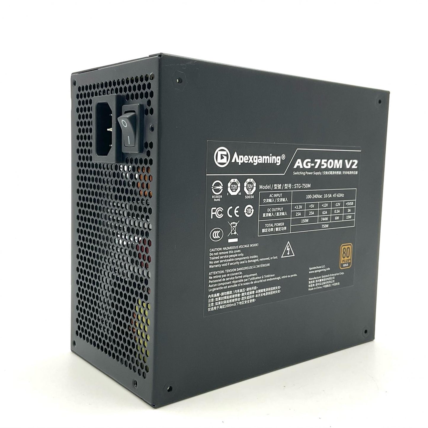 【全額返金保証】【最速発送】SOLYTECH Apexgaming AGシリーズ 80 PLUS GOLD認証 750W AG-750M-V2-JP 動作確認済