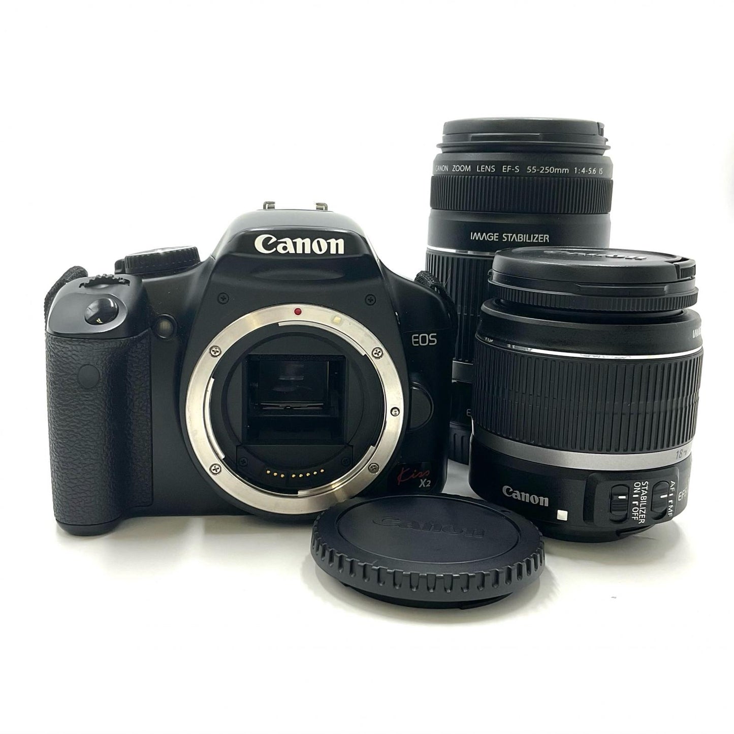 【全額返金保証】【最速発送】Canon デジタル一眼 EOS Kiss X2 ダブルズームキット ブラック 動作確認済