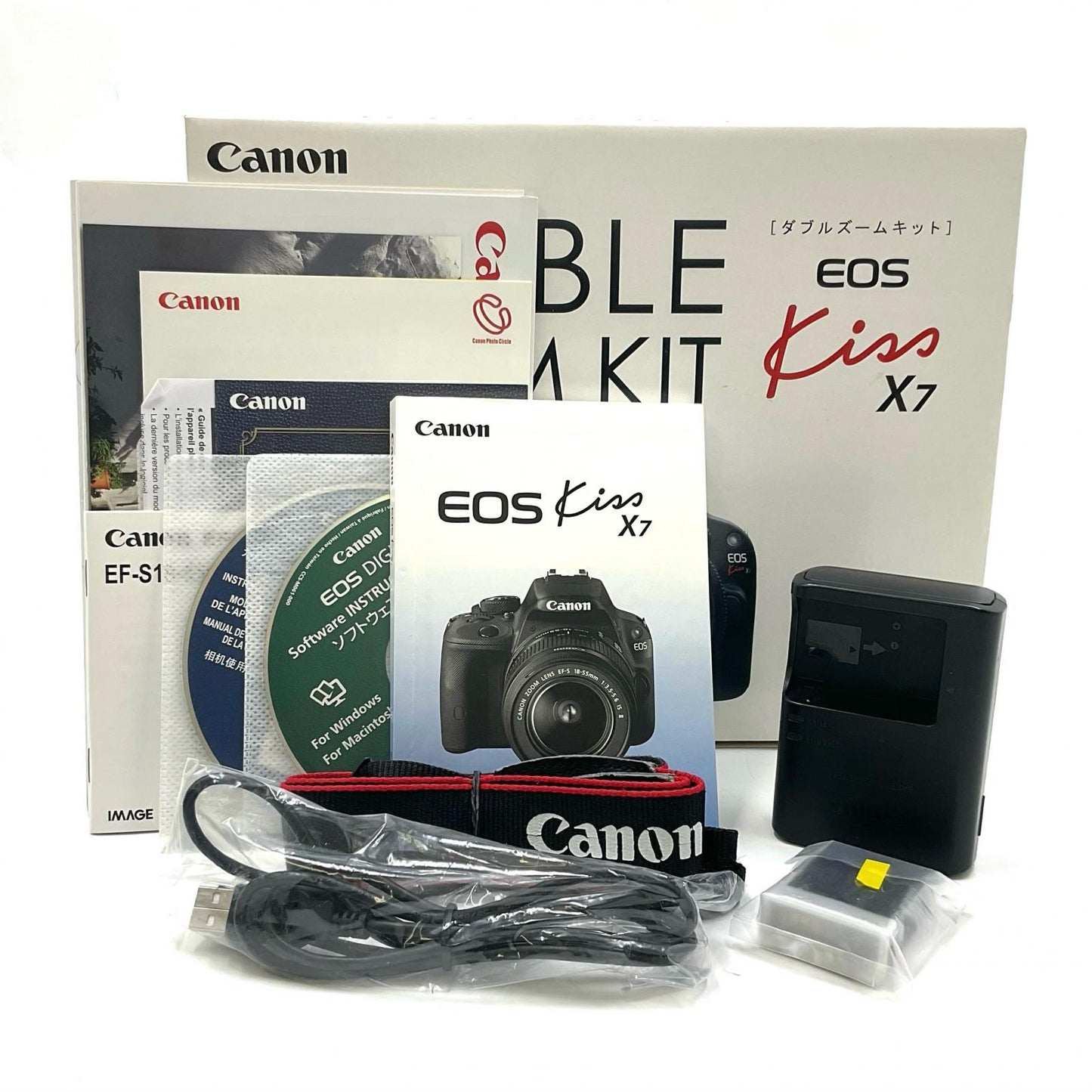 【全額返金保証】【最速発送】Canon デジタル一眼 EOS Kiss X7 ダブルズームキット ブラック 動作確認済