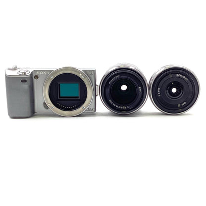 【全額返金保証】【最速発送】Sony デジタル一眼 α NEX-5D ダブルレンズキット [シルバー] シルバー 美品 動作確認済