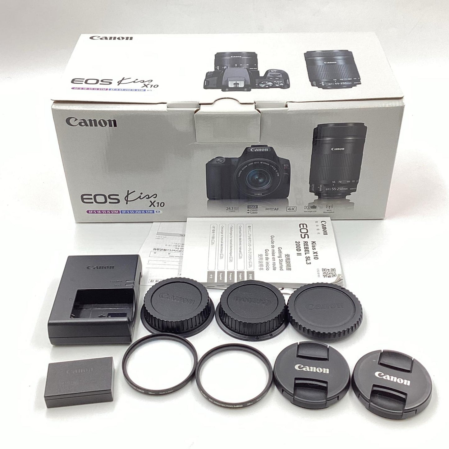 【全額返金保証】【最速発送】Canon デジタル一眼 EOS Kiss X10 ダブルズームキット ブラック 動作確認済
