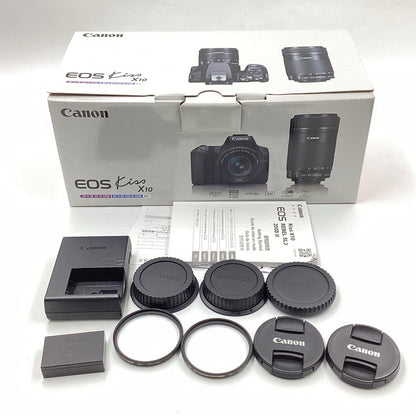 【全額返金保証】【最速発送】Canon デジタル一眼 EOS Kiss X10 ダブルズームキット ブラック 動作確認済