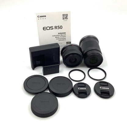 【全額返金保証】【最速発送】Canon デジタル一眼 EOS R50 ダブルズームキット ブラック 美品 動作確認済