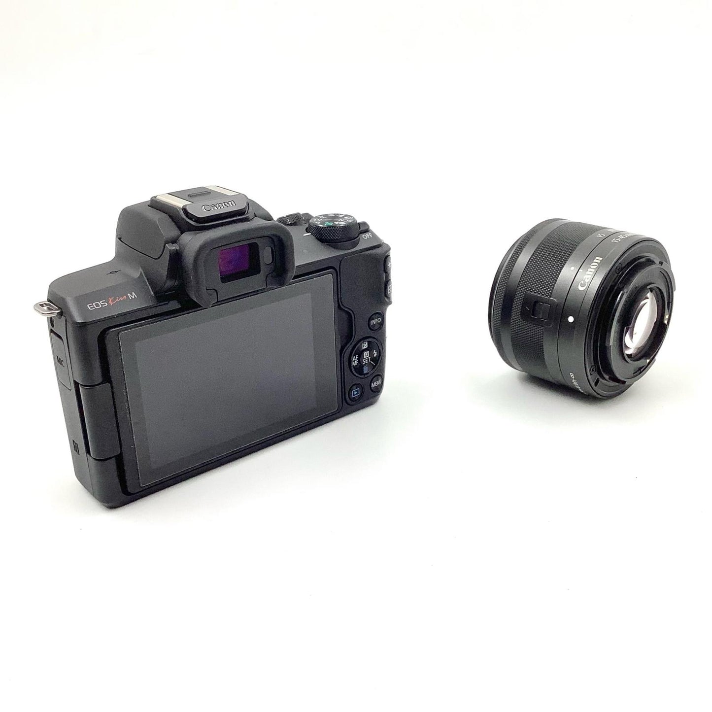 【全額返金保証】【最速発送】Canon デジタル一眼 EOS Kiss M EF-M15-45 IS STM レンズキット ブラック 美品 動作確認済