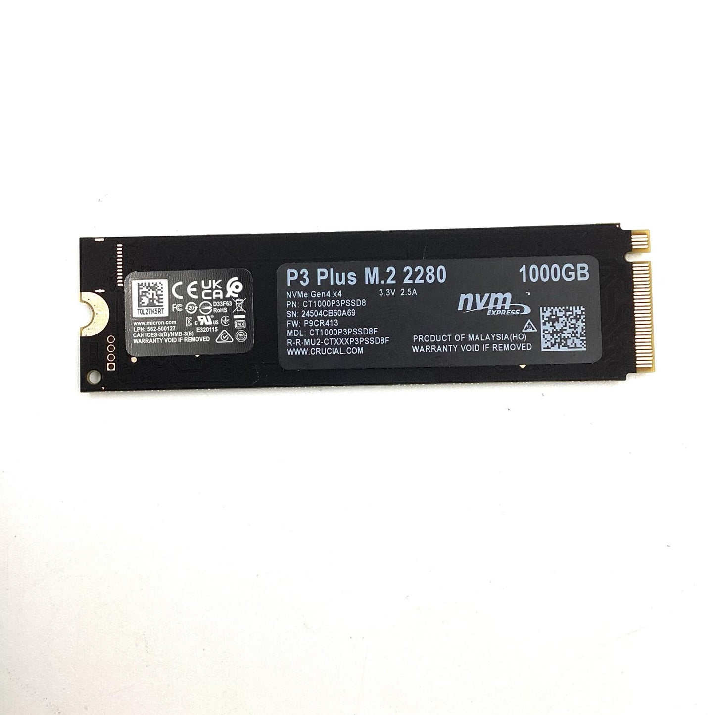【全額返金保証】【最速発送】crucial M.2 SSD 1TB P3 Plus 美品 動作確認済