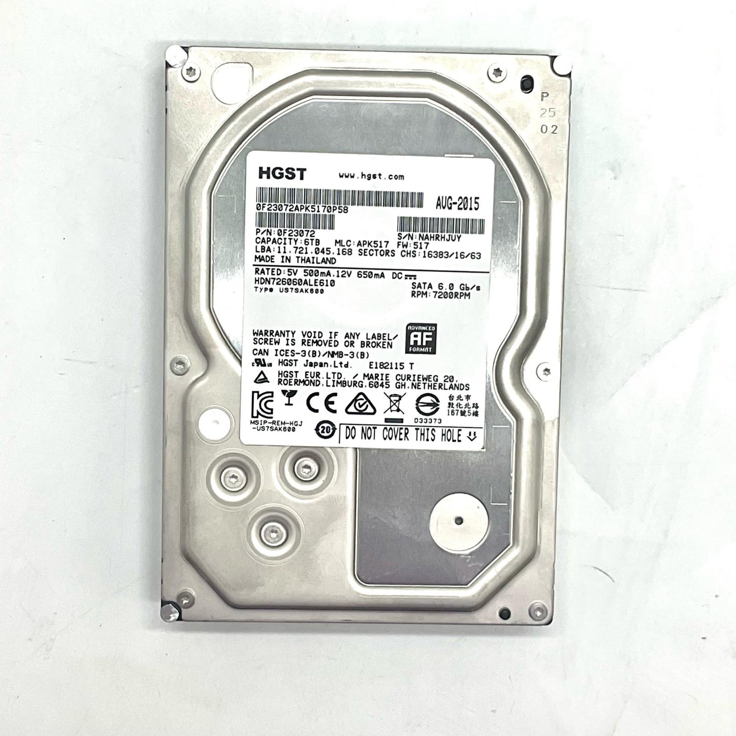 【全額返金保証】【最速発送】HGST HDD 6TB HDN726060ALE610 美品 動作確認済