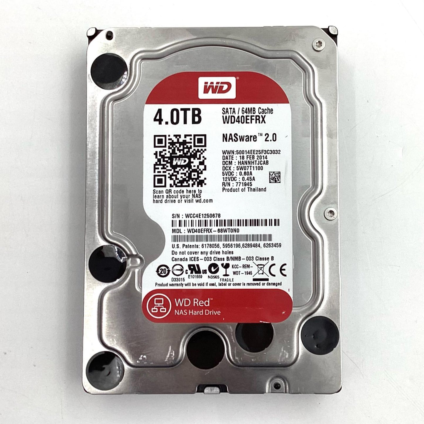 【全額返金保証】【最速発送】WD HDD 4TB WD40EFRX-68WT0N0 美品 動作確認済