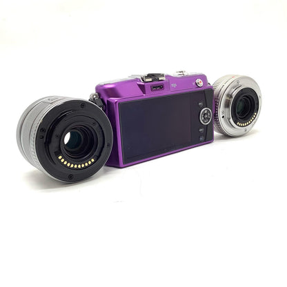 【全額返金保証】【最速発送】OLYMPUS デジタル一眼 PEN mini E-PM1 ツインレンズキット [パープル] 動作確認済