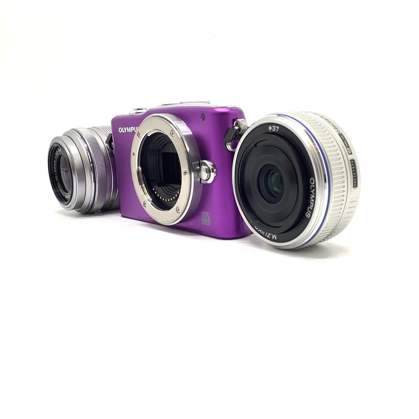 【全額返金保証】【最速発送】OLYMPUS デジタル一眼 PEN mini E-PM1 ツインレンズキット [パープル] 動作確認済