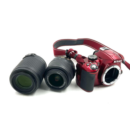 【最速発送】Nikon デジタル一眼 D3200 200mm ダブルズームキット レッド【難有】