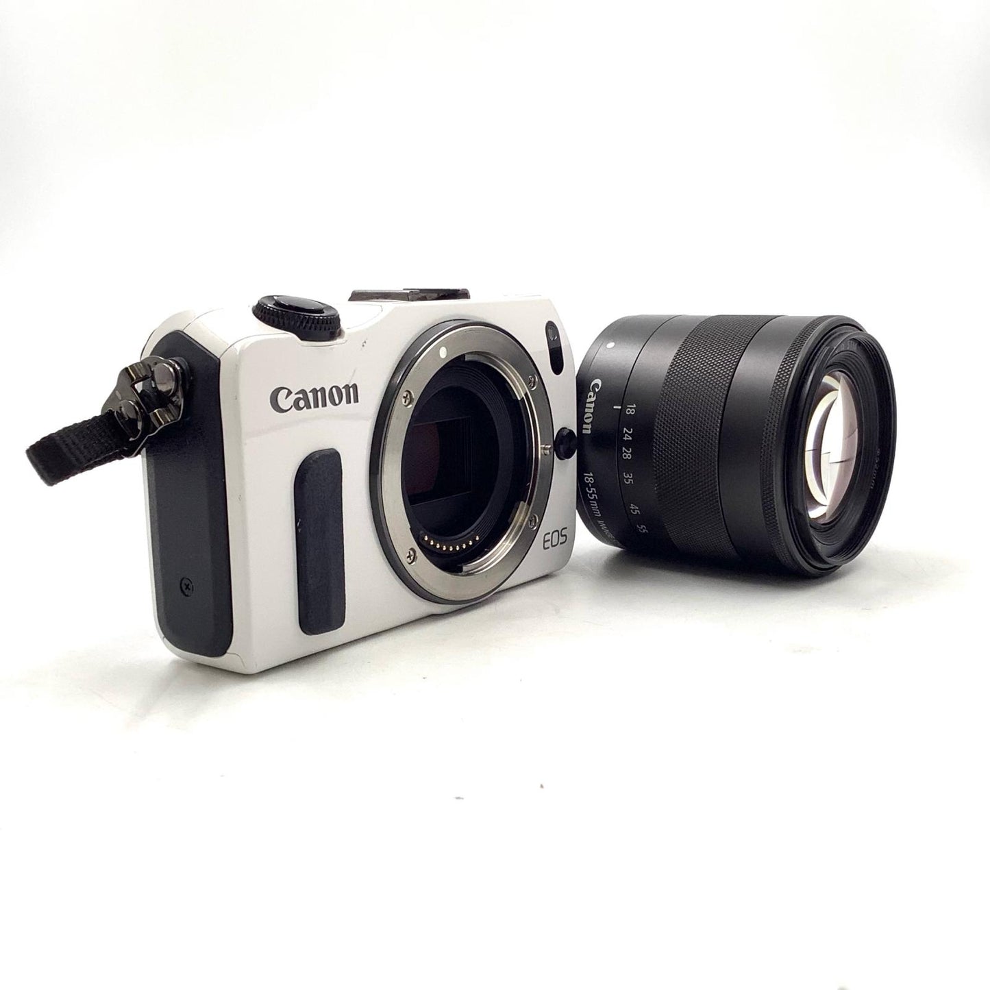 【全額返金保証】【最速発送】Canon デジタル一眼 EOS M EF-M18-55 IS STM レンズキット ホワイト 美品 動作確認済