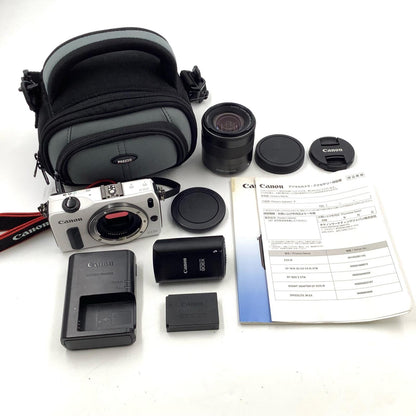 【全額返金保証】【最速発送】Canon デジタル一眼 EOS M EF-M18-55 IS STM レンズキット ホワイト 美品 動作確認済