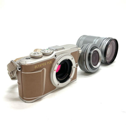 【全額返金保証】【最速発送】OLYMPUS デジタル一眼 PEN E-PL9 EZダブルズームキット [ブラウン] 美品 動作確認済
