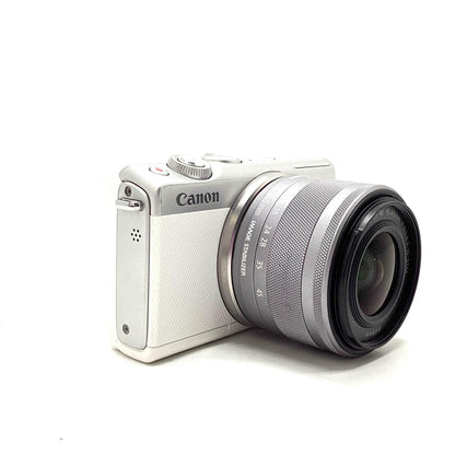 【全額返金保証】【最速発送】Canon デジタル一眼 EOS M100 EF-M15-45 IS STM レンズキット [ホワイト] 美品 動作確認済