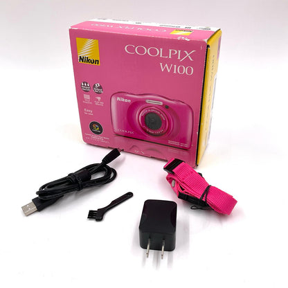 【全額返金保証】【最速発送】Nikon コンパクトデジタルカメラ COOLPIX W100 [ピンク] 美品 動作確認済
