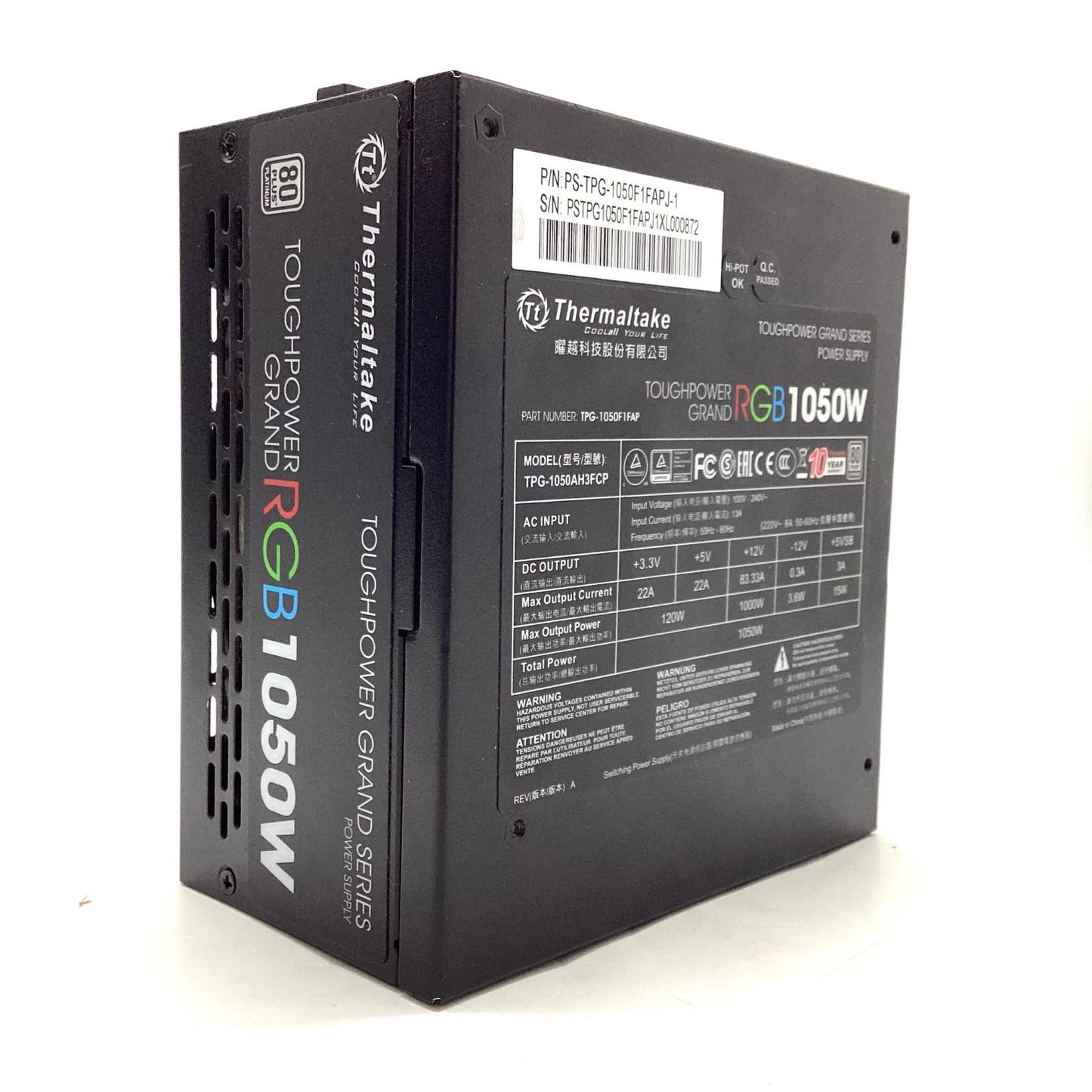 【全額返金保証】【最速発送】Thermaltake 電源ユニット ATX12V v2.4/EPS 12V v2.92 電源容量：1050W 80PLUS認証電源ユニット PS-TPG-1050F1FAPJ-1 動作確認済