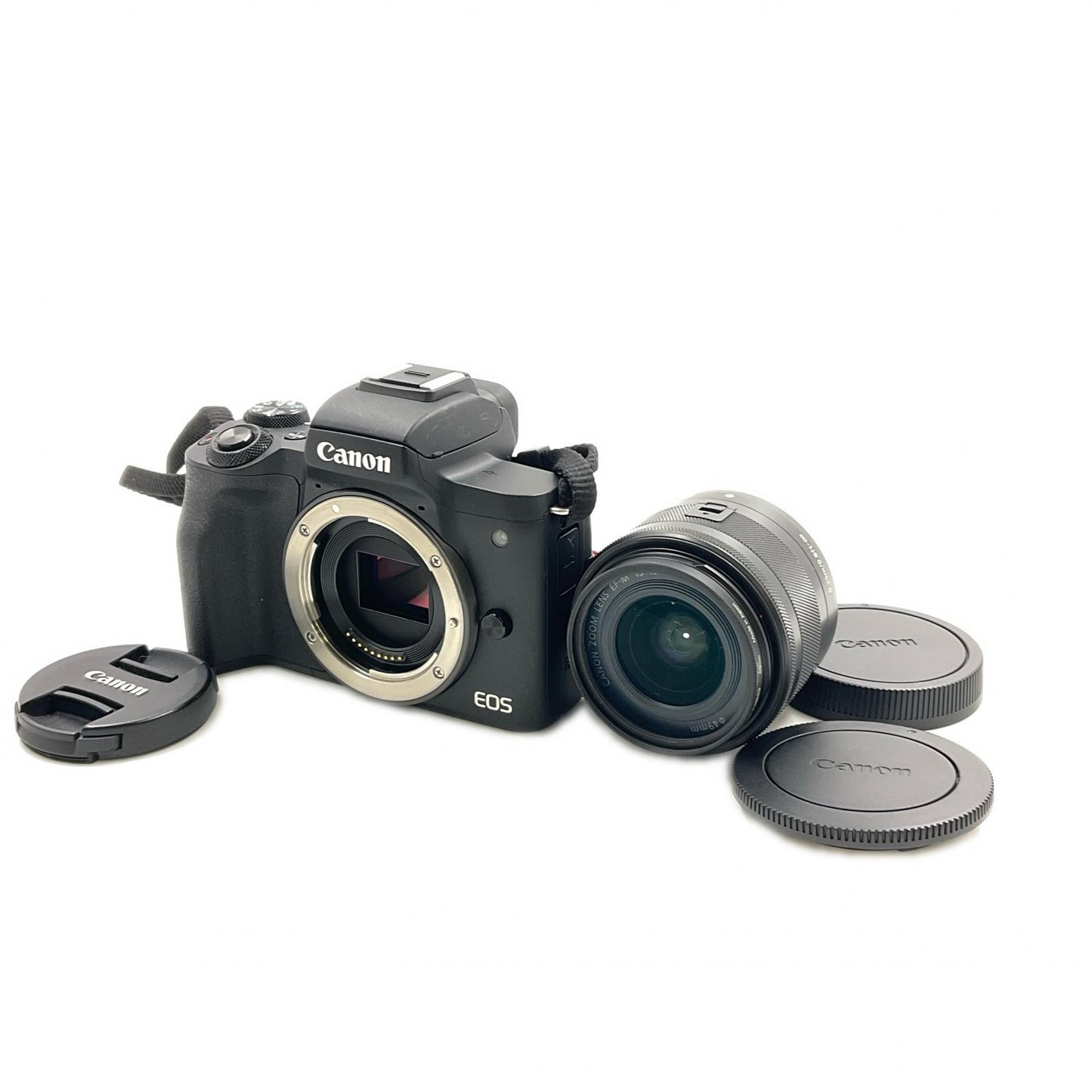 【全額返金保証】【最速発送】Canon デジタル一眼 EOS Kiss M EF-M15-45 IS STM レンズキット [ブラック] 美品 動作確認済