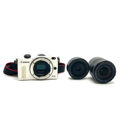 【全額返金保証】【最速発送】Canon デジタル一眼 EOS M2 ダブルレンズキット ホワイト 美品 動作確認済