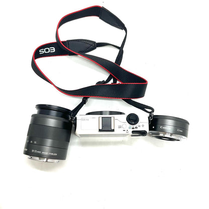 【全額返金保証】【最速発送】Canon デジタル一眼 EOS M2 ダブルレンズキット ホワイト 美品 動作確認済