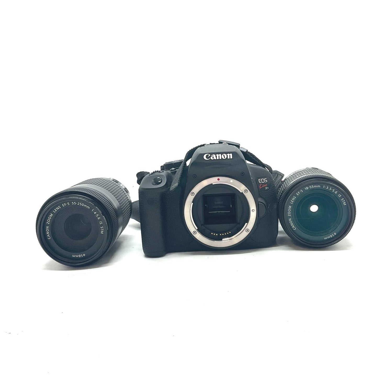 【全額返金保証】【最速発送】Canon デジタル一眼 EOS Kiss X7i / EF-S 55-250mm F4-5.6 IS STM / EF-S 18-55mm F3.5-5.6 IS STM 美品 動作確認済