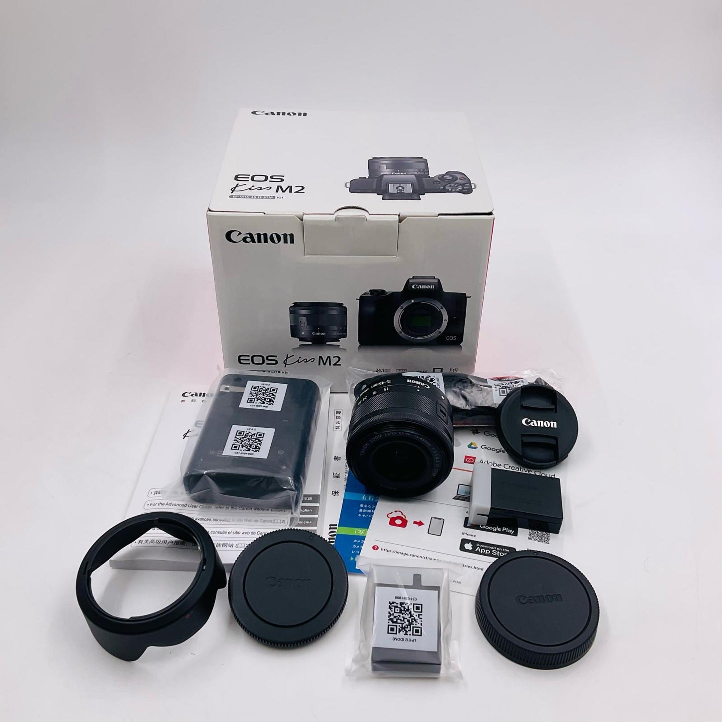 【全額返金保証】【最速発送】Canon デジタル一眼 EOS Kiss M2 EF-M15-45 IS STM レンズキット [ブラック] 美品 動作確認済