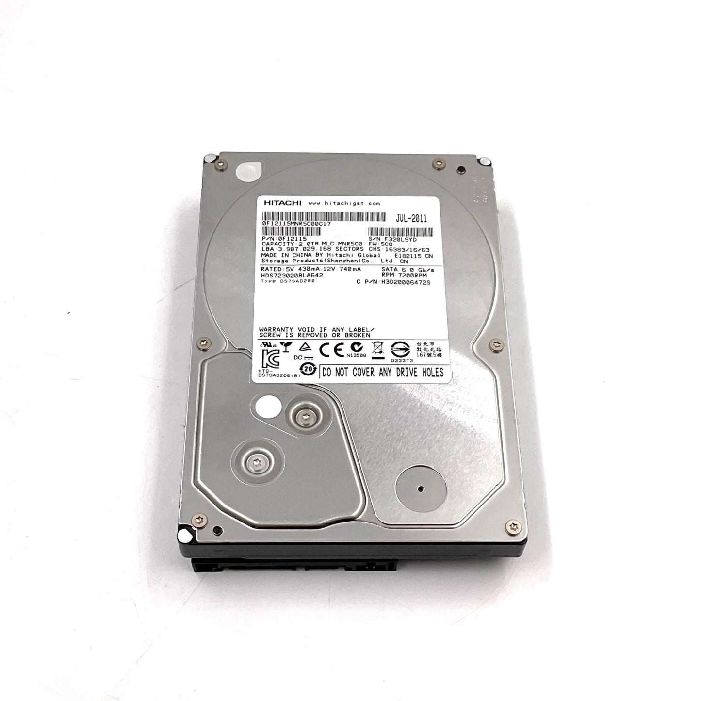 【全額返金保証】【最速発送】HITACHI 2TB HDS723020BLA642 美品 動作確認済