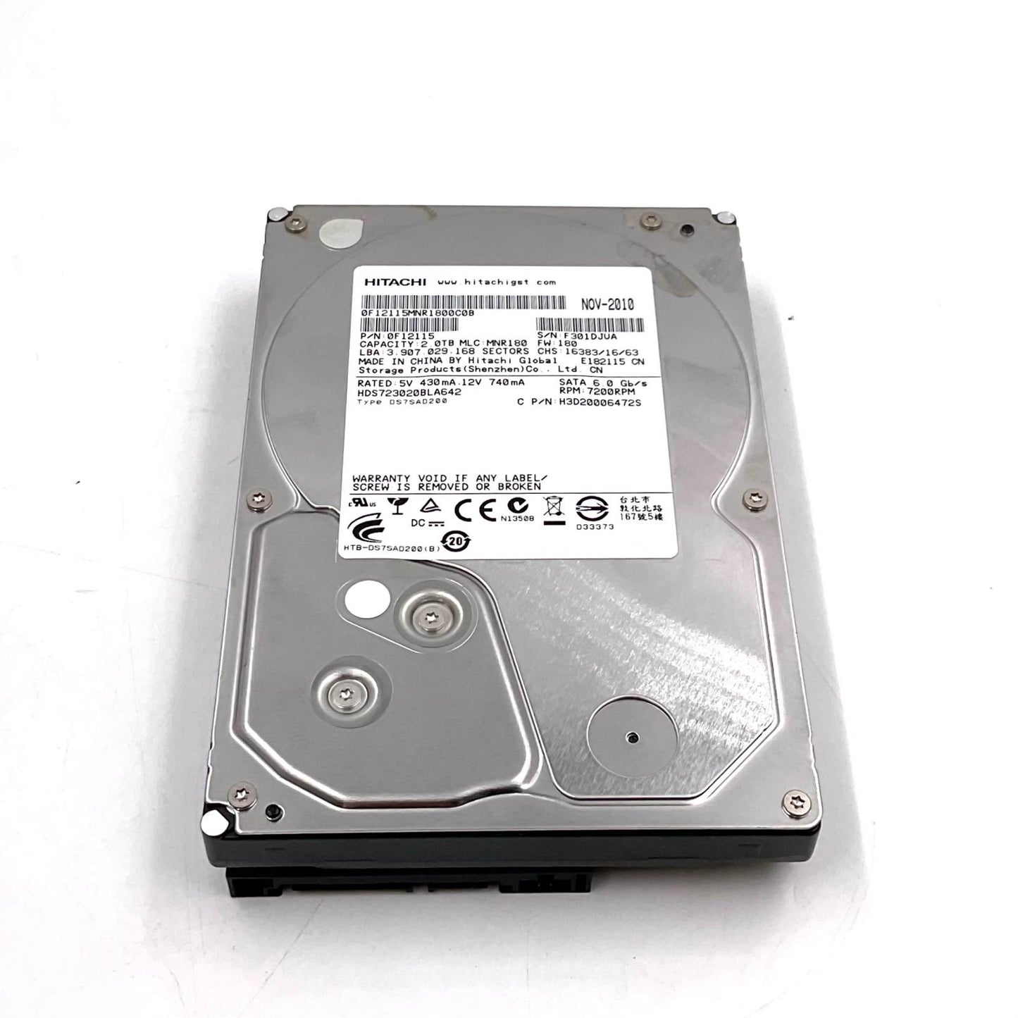 【全額返金保証】【最速発送】HITACHI 2TB HDS723020BLA642 美品 動作確認済