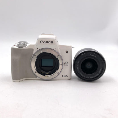 【全額返金保証】【最速発送】Canon デジタル一眼 EOS Kiss M2 標準ズームレンズキット ホワイト 美品 動作確認済