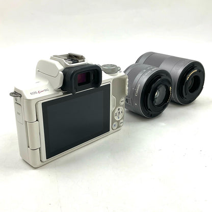 【全額返金保証】【最速発送】Canon デジタル一眼 EOS Kiss M2ダブルズームキット ホワイト 美品 動作確認済