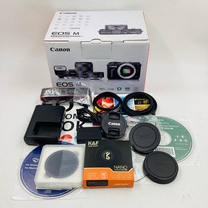 【全額返金保証】【最速発送】Canon デジタル一眼 EOS M EF-M18-55 IS STM レンズキット ブラック 美品 動作確認済