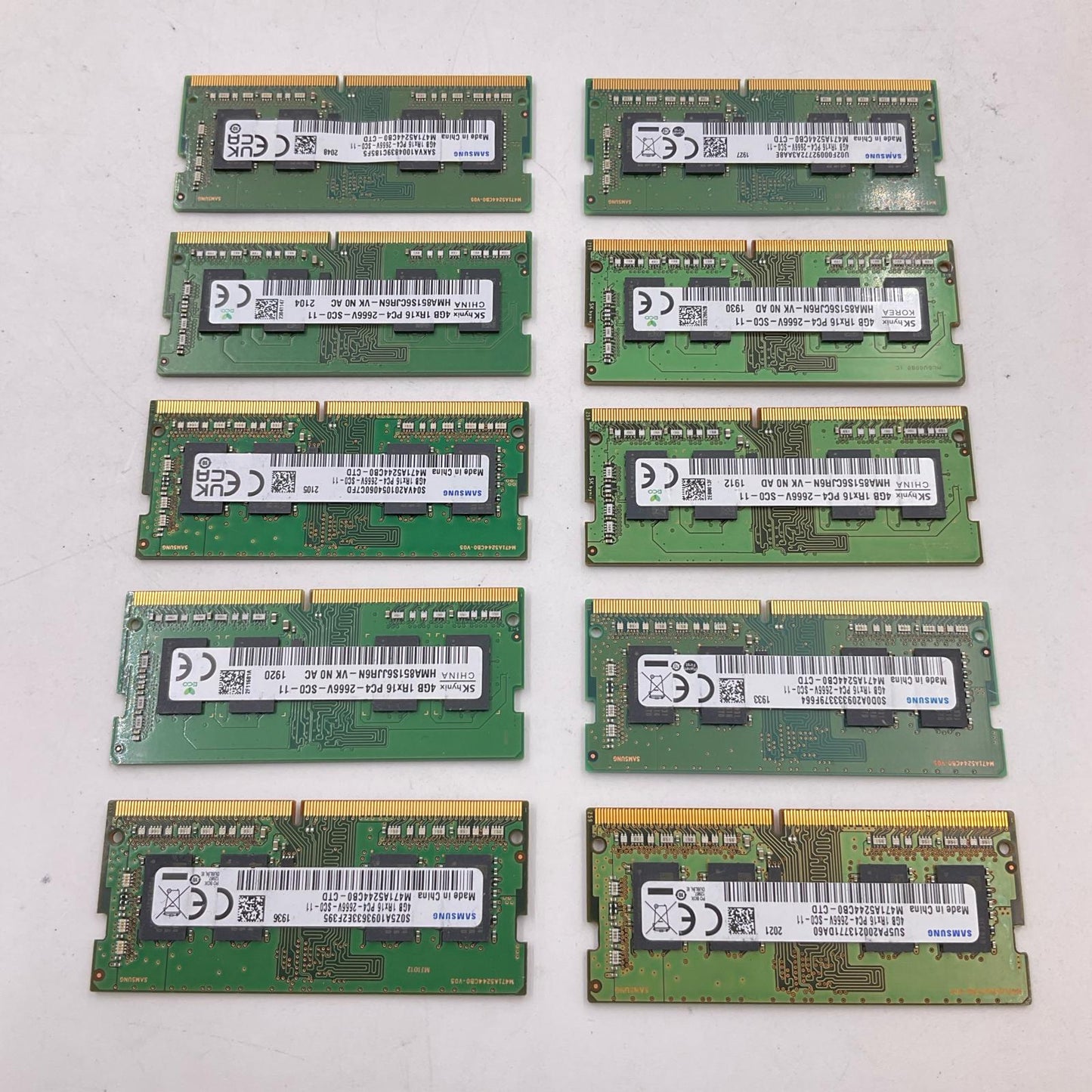 【全額返金保証】【最速発送】各種メーカー メモリ S.O.DIMM DDR4-2666 PC4-21300 4GB 10枚セット 40GB ノートPC 美品 動作確認済
