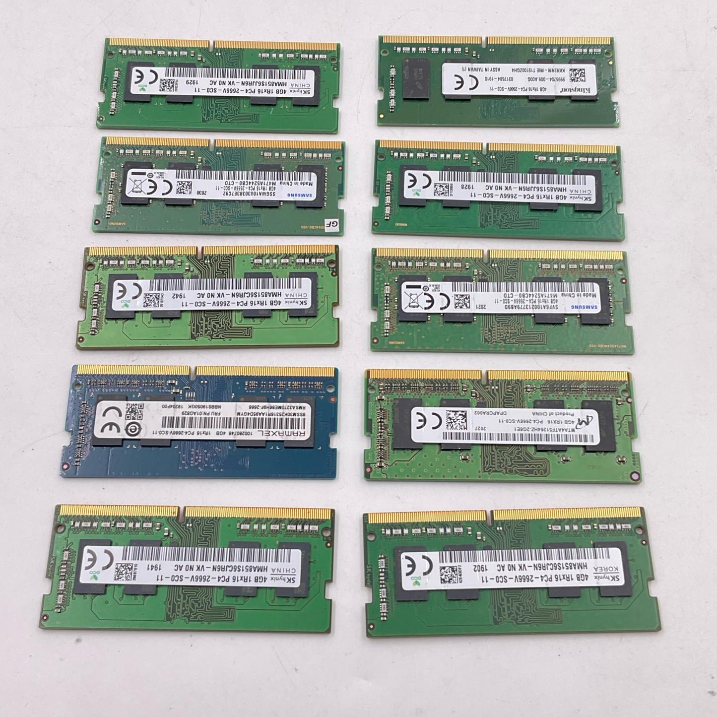 【全額返金保証】【最速発送】各種メーカー メモリ S.O.DIMM DDR4-2666 PC4-21300 4GB 10枚セット 40GB ノートPC 美品 動作確認済