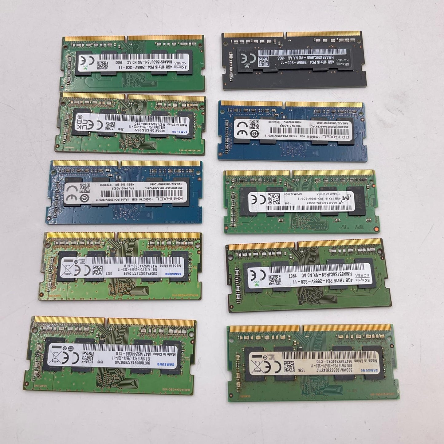 【全額返金保証】【最速発送】各種メーカー メモリ S.O.DIMM DDR4-2666 PC4-21300 4GB 10枚セット 40GB ノートPC 美品 動作確認済