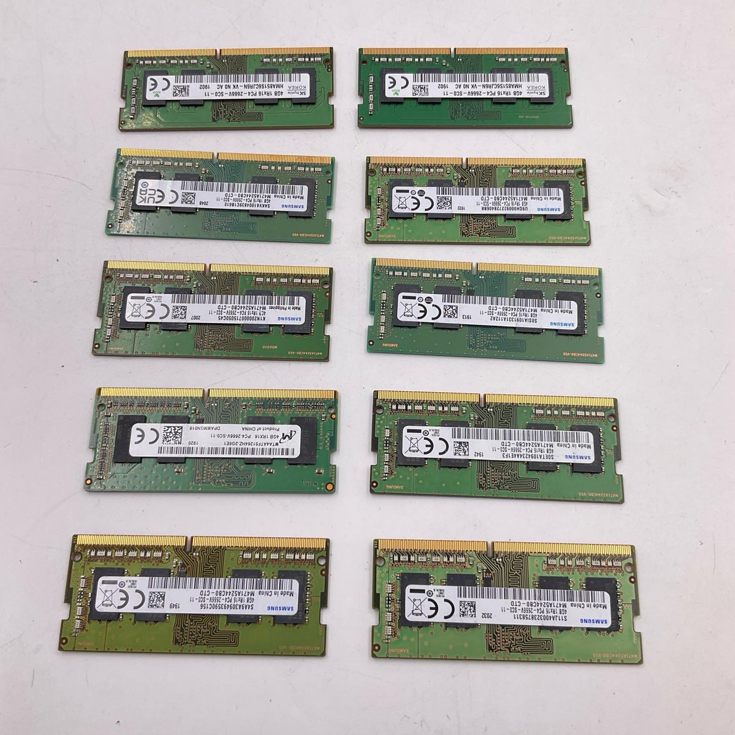 【全額返金保証】【最速発送】各種メーカー メモリ S.O.DIMM DDR4-2666 PC4-21300 4GB 10枚セット 40GB ノートPC 美品 動作確認済