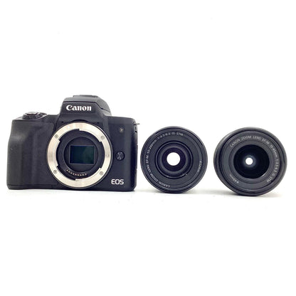 【全額返金保証】【最速発送】Canon デジタル一眼 EOS Kiss M ダブルズームキット [ブラック] 動作確認済