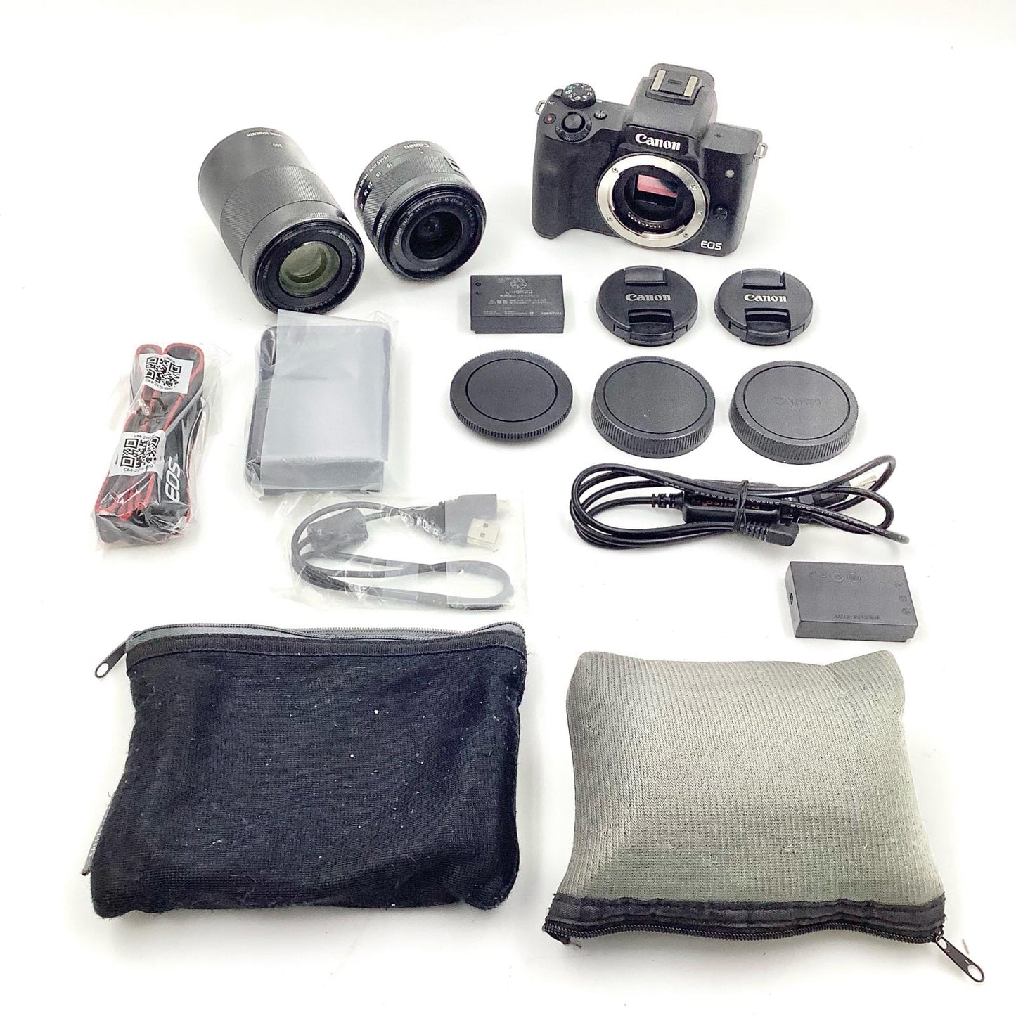 【全額返金保証】【最速発送】Canon デジタル一眼 EOS Kiss M ダブルズームキット [ブラック] 動作確認済