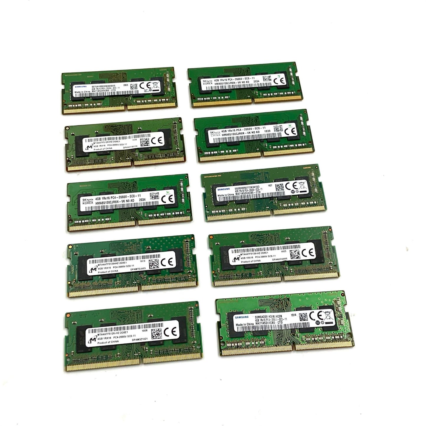 【全額返金保証】【最速発送】各種メーカー メモリ S.O.DIMM ノートPC DDR4-2666 PC4-21300 4GB 10枚セット 美品 動作確認済