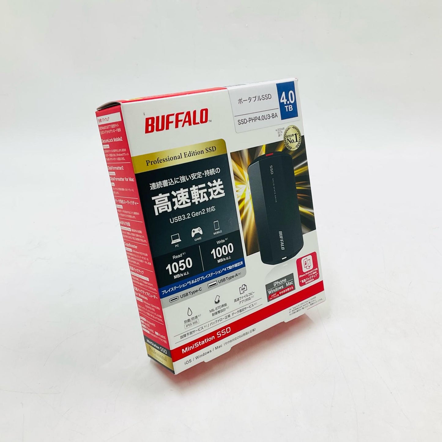 【全額返金保証】【最速発送】BUFFALO ポータブルSSD 4TB SSD-PHP4.0U3-BA 新品未開封 即納OK