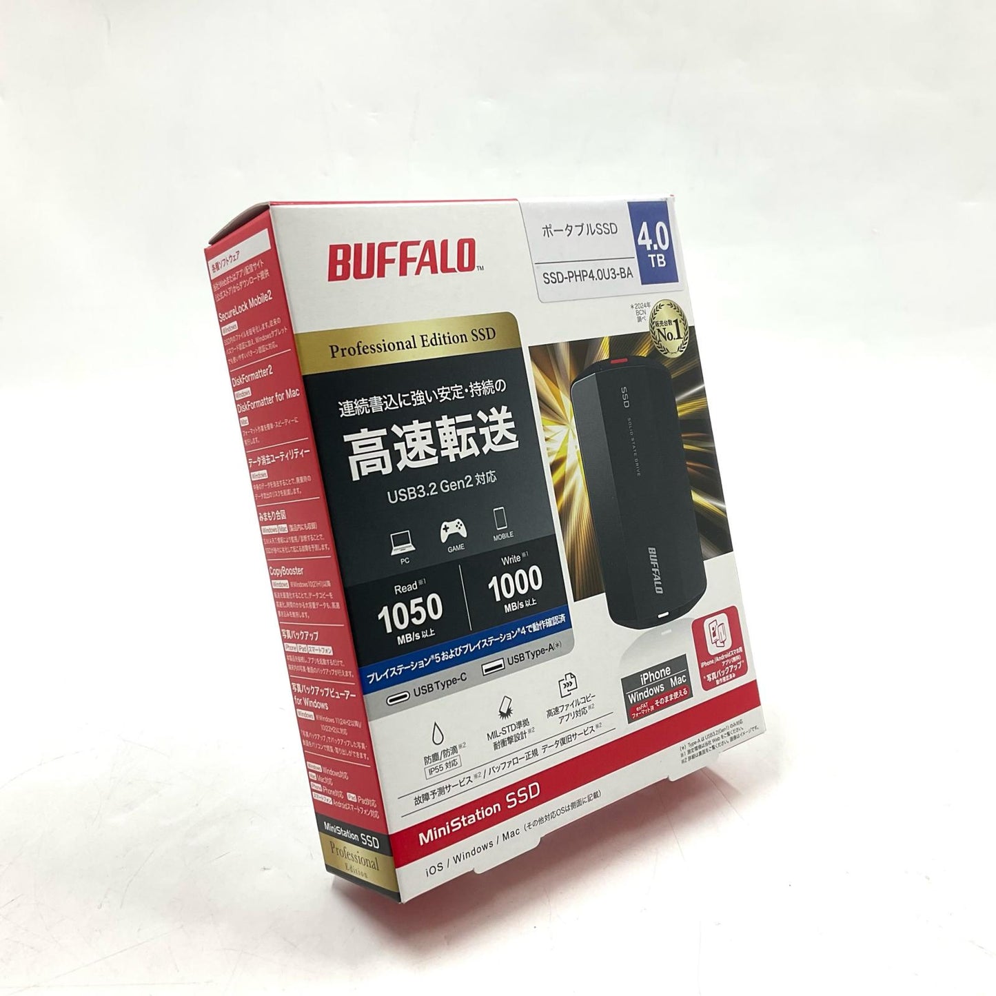 【全額返金保証】【最速発送】BUFFALO ポータブルSSD 4TB SSD-PHP4.0U3-BA 新品未開封 即納OK