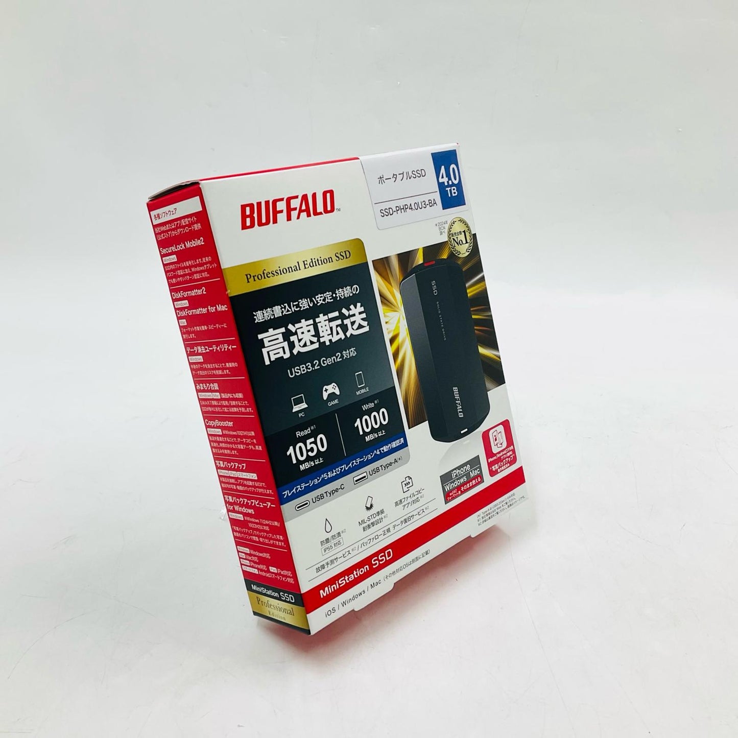 【全額返金保証】【最速発送】BUFFALO ポータブルSSD 4TB SSD-PHP4.0U3-BA 新品未開封 即納OK