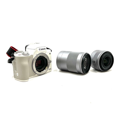 【全額返金保証】【最速発送】Canon デジタル一眼 EOS Kiss M2 ダブルズームキット [ホワイト] 美品 動作確認済