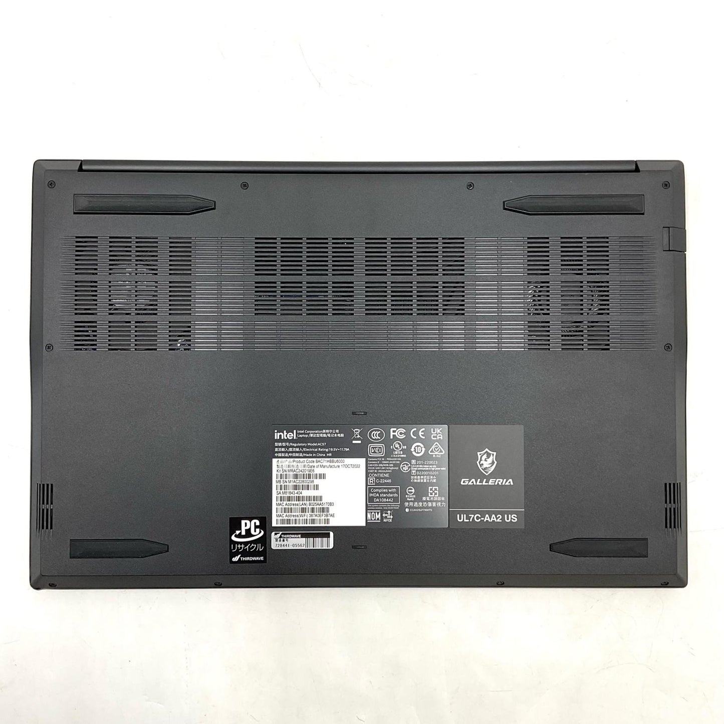 【全額返金保証】【最速発送】ドスパラ GALLERIA UL7C-AA2 US i7-12700H 32GB M.2 SSD 1TB Intel Arc A730M Graphics 100% 美品 動作確認済