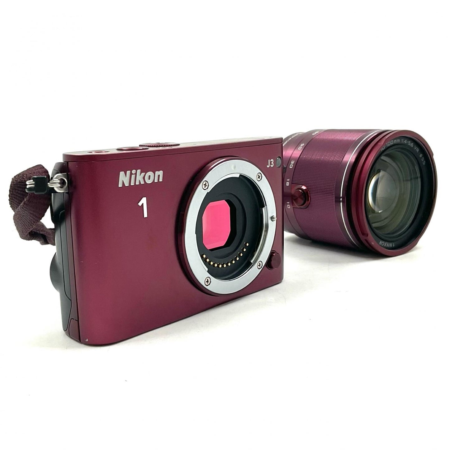 【全額返金保証】【最速発送】Nikon デジタル一眼 Nikon 1 J3 小型10倍ズームキット レッド 美品 動作確認済