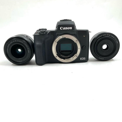 【全額返金保証】【最速発送】Canon デジタル一眼 EOS Kiss M ダブルレンズキット [ブラック] 美品 動作確認済