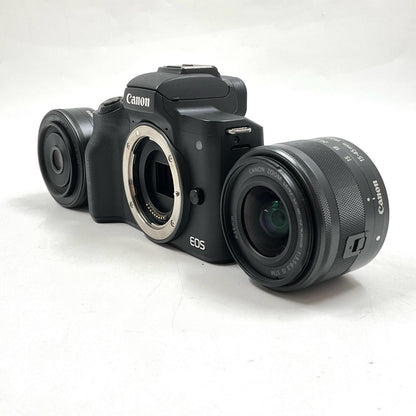 【全額返金保証】【最速発送】Canon デジタル一眼 EOS Kiss M ダブルレンズキット [ブラック] 美品 動作確認済