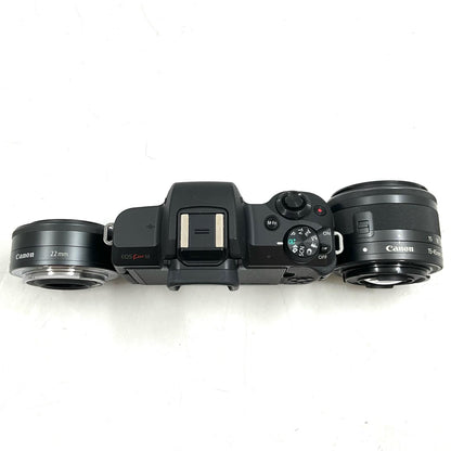 【全額返金保証】【最速発送】Canon デジタル一眼 EOS Kiss M ダブルレンズキット [ブラック] 美品 動作確認済