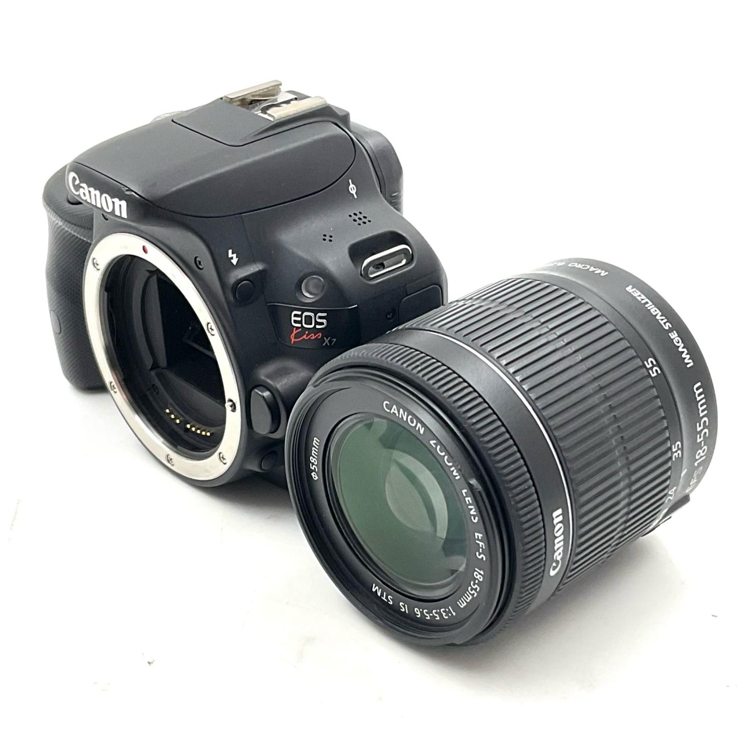【全額返金保証】【最速発送】Canon デジタル一眼 EOS Kiss X7 EF-S18-55 IS STM レンズキット ブラック 美品 動作確認済