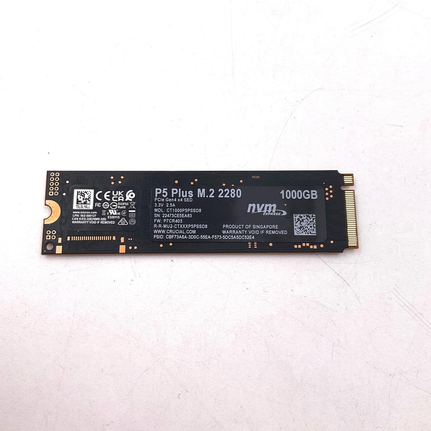 【全額返金保証】【最速発送】crucial ストレージ P5 PLUS M.2 2280 1TB 美品 動作確認済