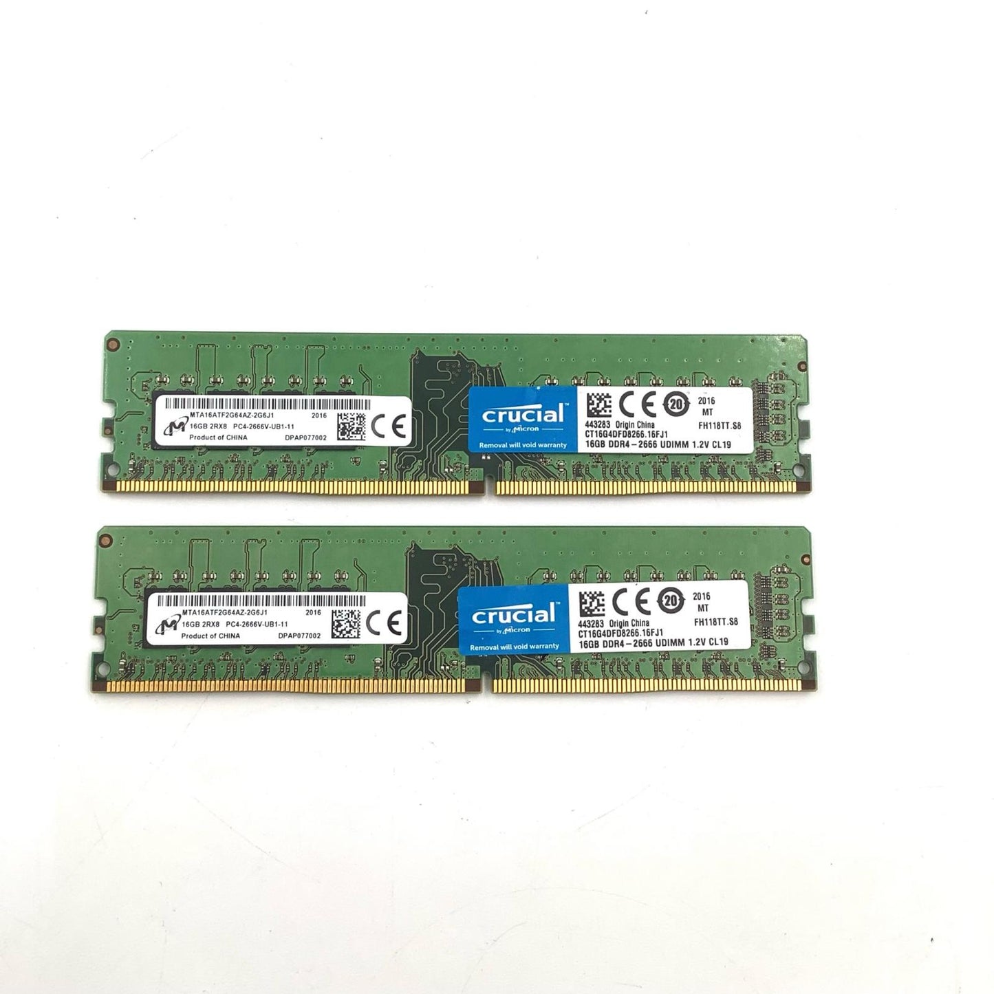 【全額返金保証】【最速発送】crucial メモリ DDR4 16GB 2枚 計32GB 32GB(16GB 2RX8 PC4-2666V) 美品 動作確認済